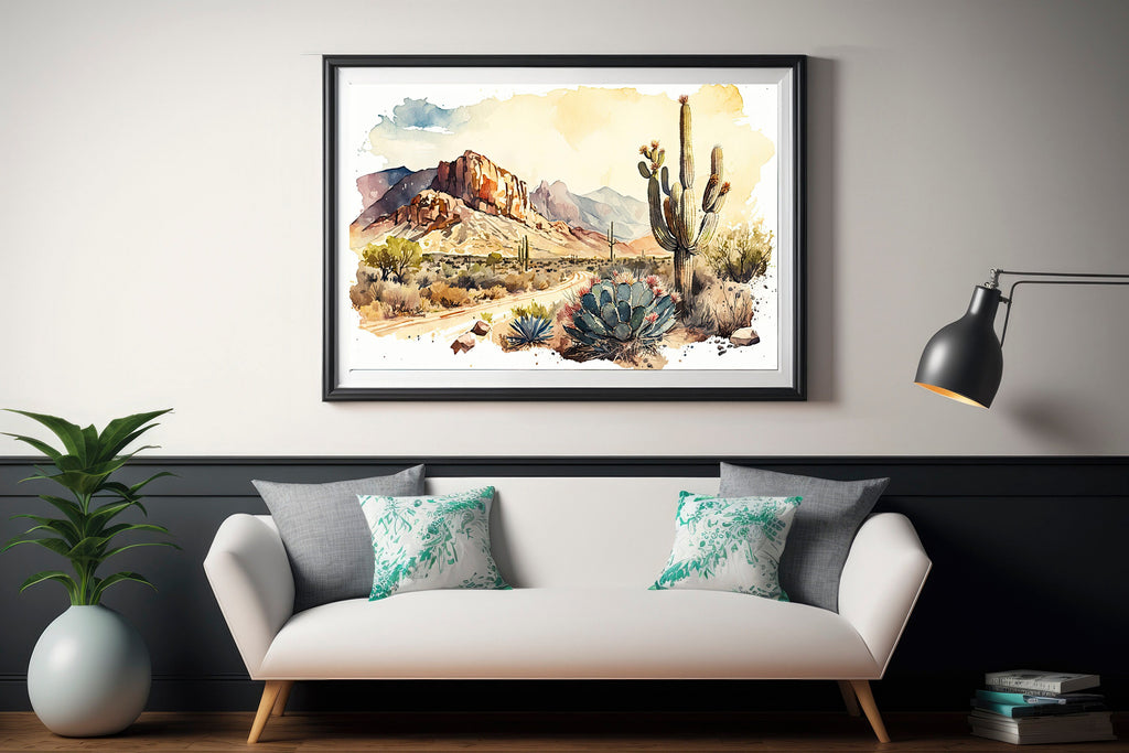 Desert Landscape Print Colorful Watercolor Wall Art Southwest Gift Saguaro Cactus Beautiful Nature Home Decor