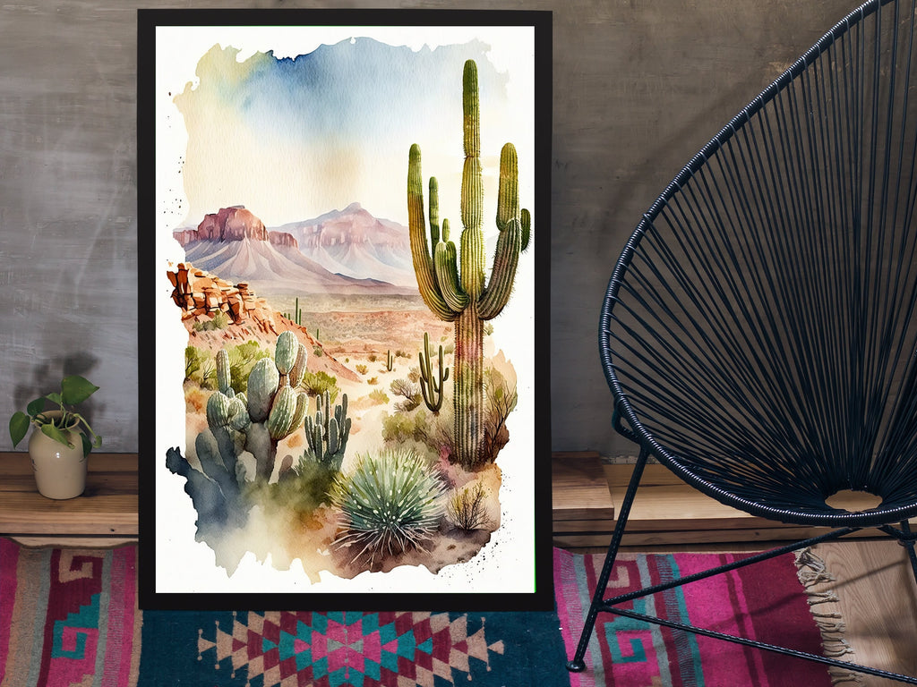 Desert Landscape Print Colorful Watercolor Wall Art Southwest Gift Saguaro Cactus Beautiful Nature Home Decor