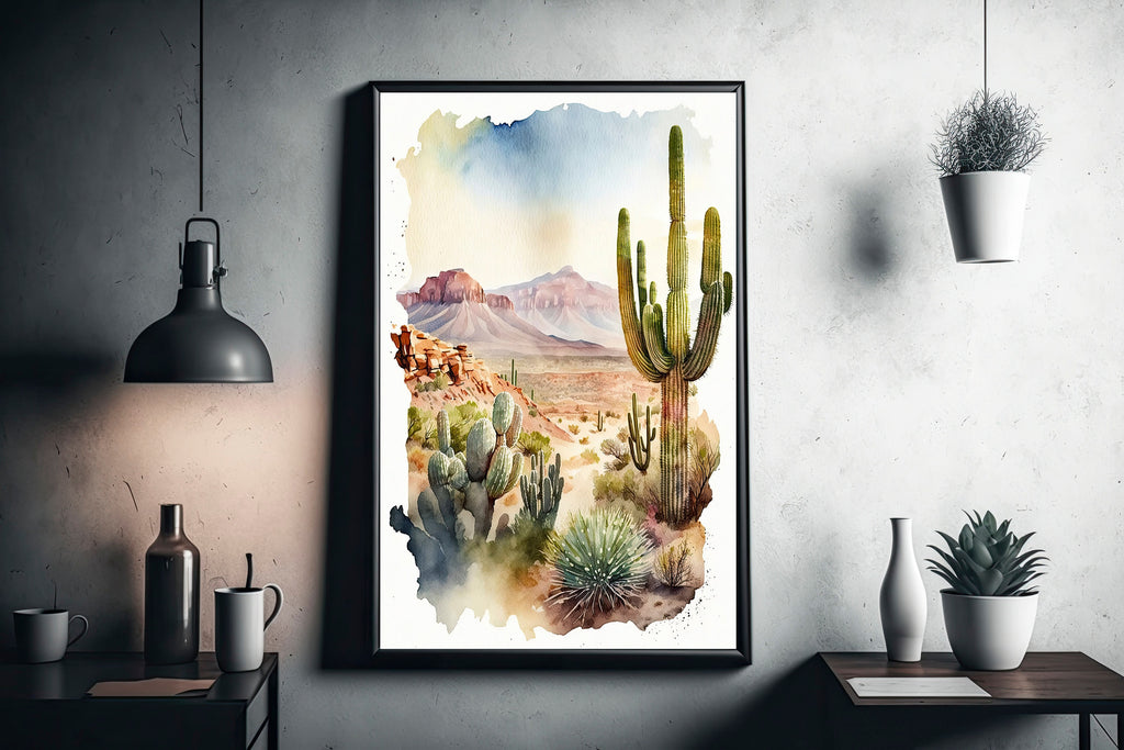 Desert Landscape Print Colorful Watercolor Wall Art Southwest Gift Saguaro Cactus Beautiful Nature Home Decor