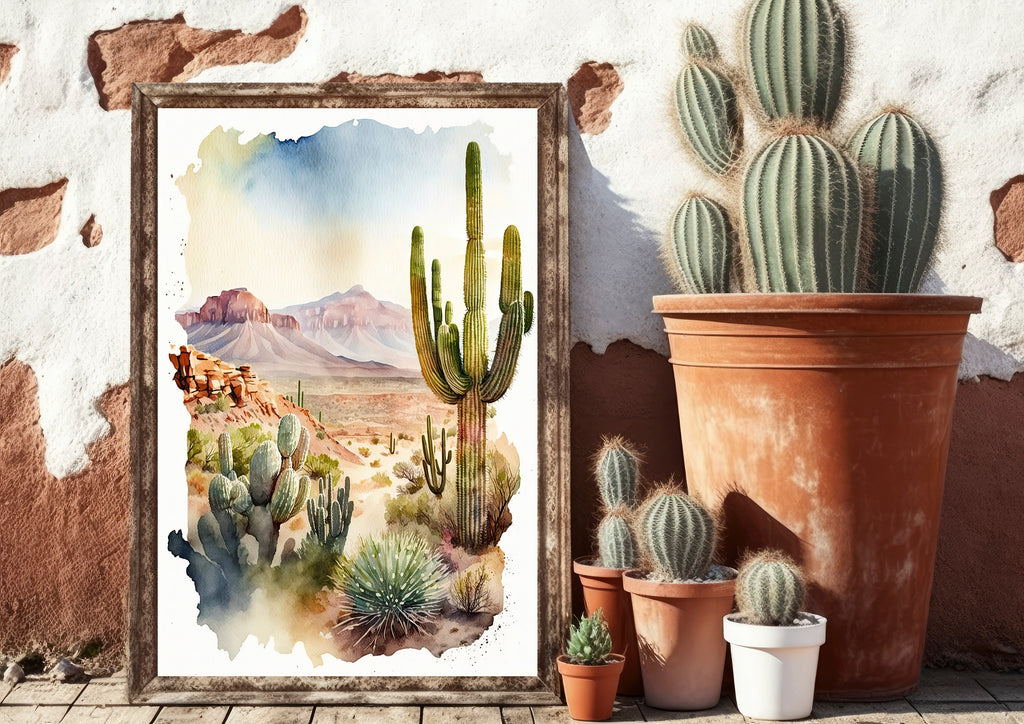 Desert Landscape Print Colorful Watercolor Wall Art Southwest Gift Saguaro Cactus Beautiful Nature Home Decor