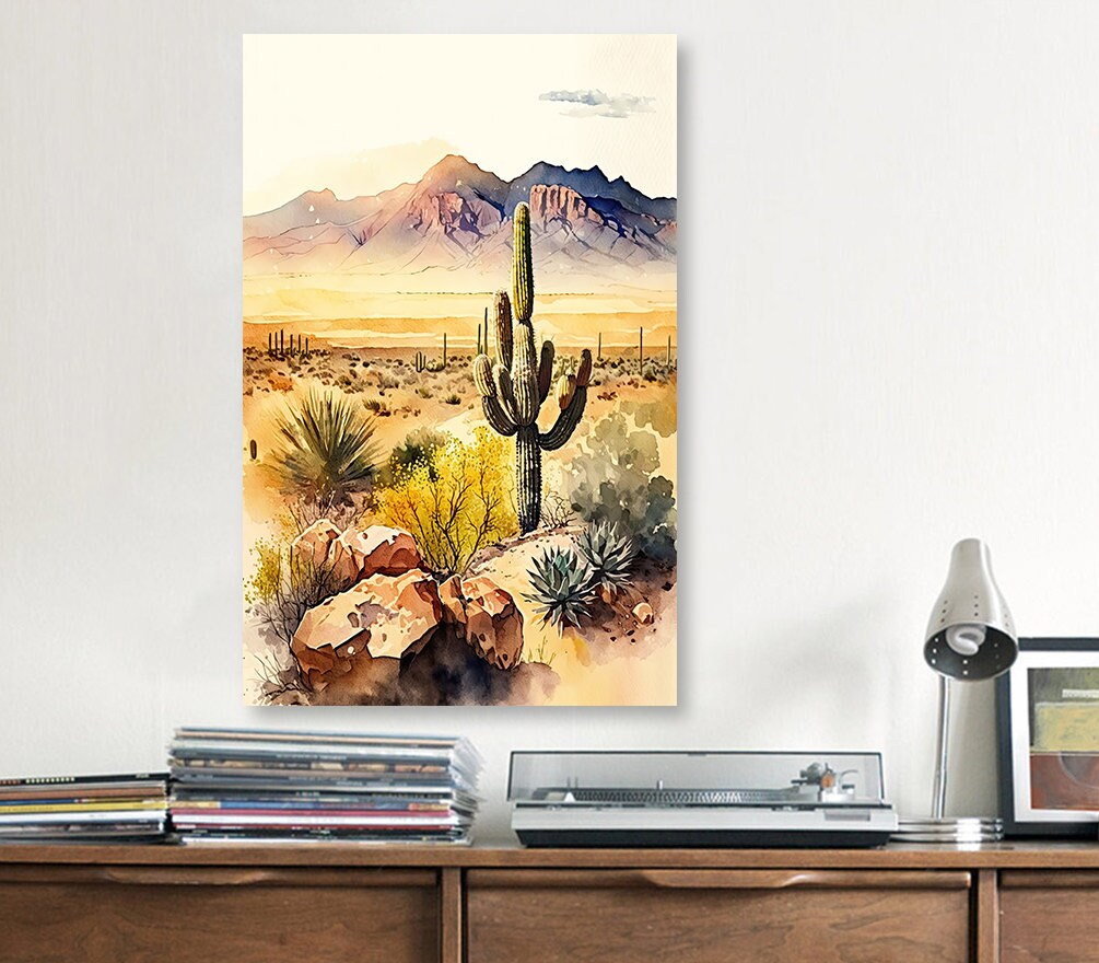 Desert Landscape Print Colorful Watercolor Wall Art Southwest Gift Saguaro Cactus Beautiful Nature Home Decor