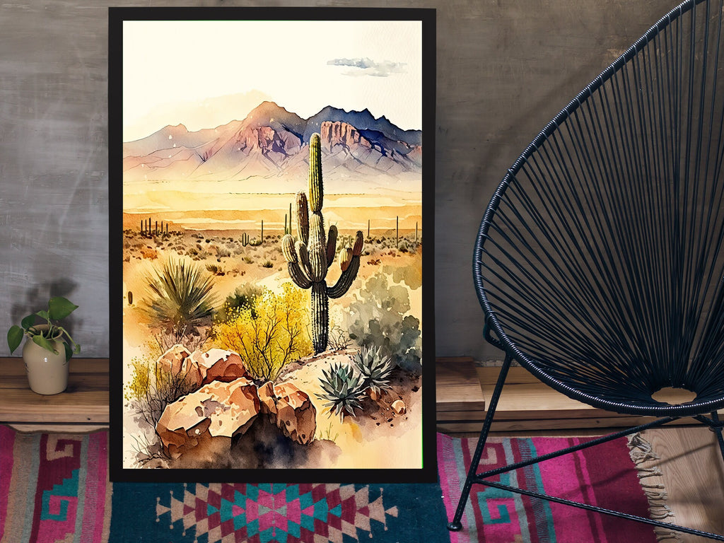 Desert Landscape Print Colorful Watercolor Wall Art Southwest Gift Saguaro Cactus Beautiful Nature Home Decor