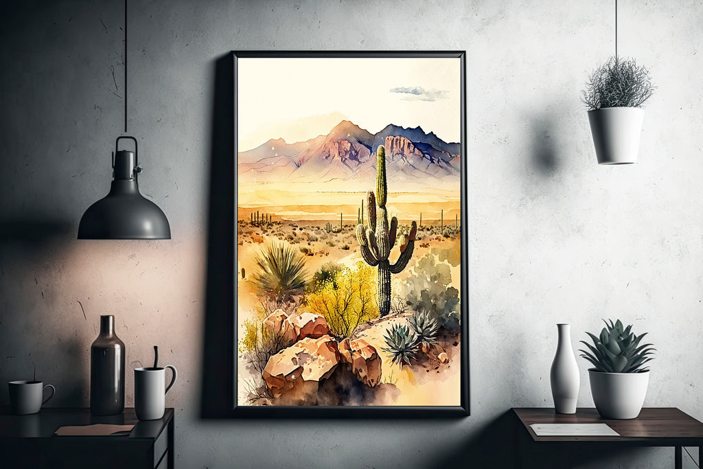 Desert Landscape Print Colorful Watercolor Wall Art Southwest Gift Saguaro Cactus Beautiful Nature Home Decor