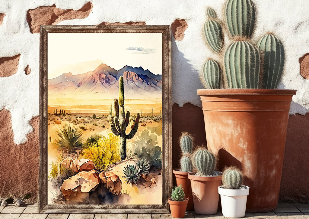 Desert Landscape Print Colorful Watercolor Wall Art Southwest Gift Saguaro Cactus Beautiful Nature Home Decor