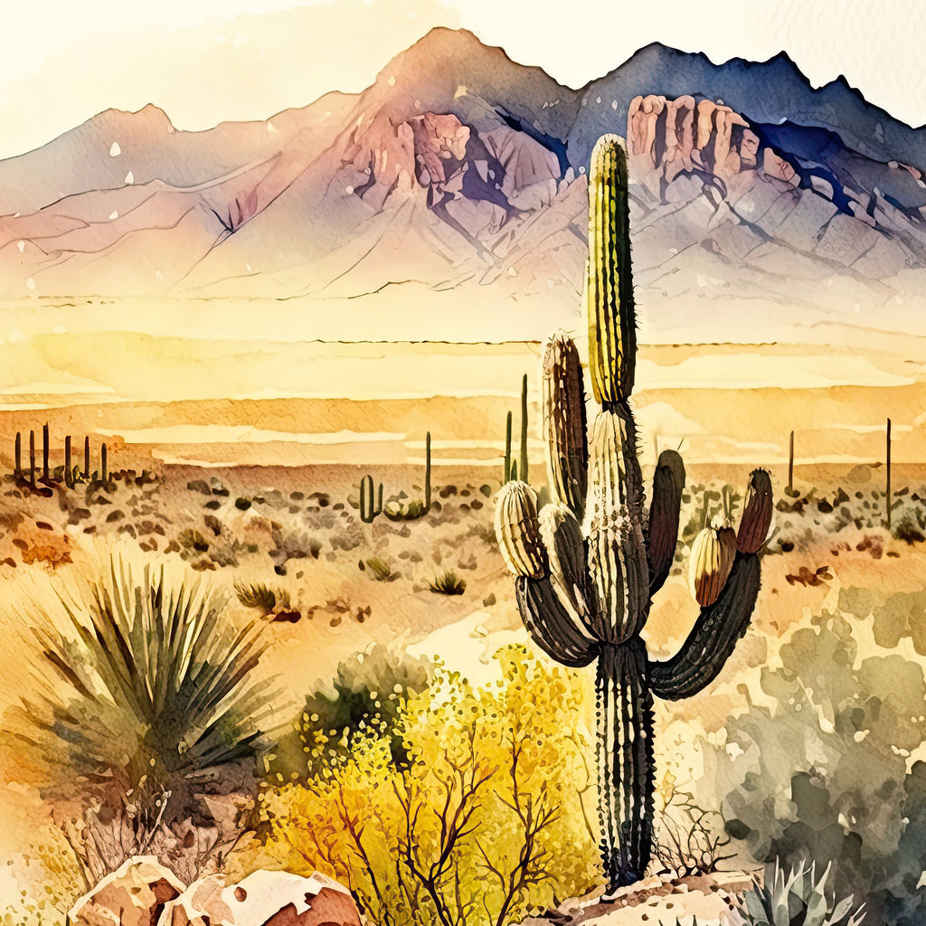 Desert Landscape Print Colorful Watercolor Wall Art Southwest Gift Saguaro Cactus Beautiful Nature Home Decor