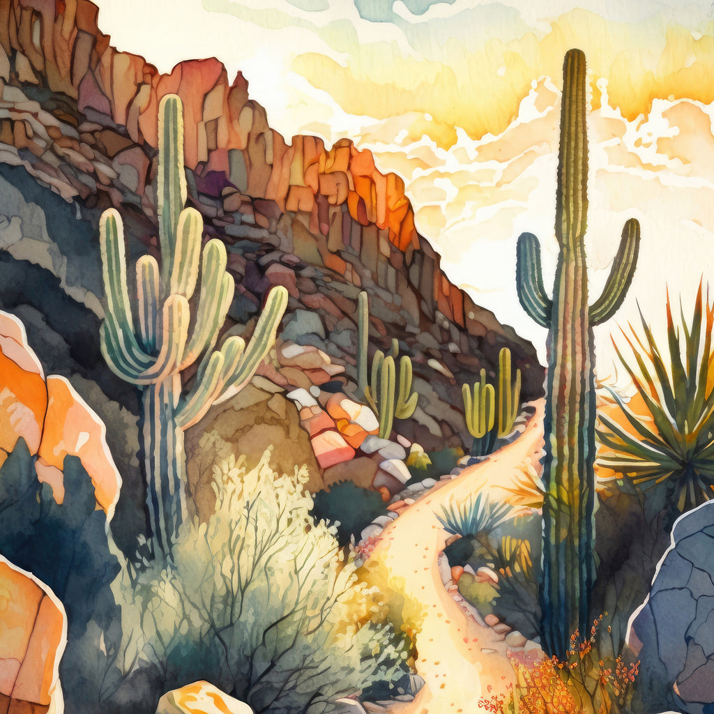 Desert Sunset Print Colorful Watercolor Wall Art Southwest Landscape Gift Saguaro Cactus Beautiful Nature Home Decor