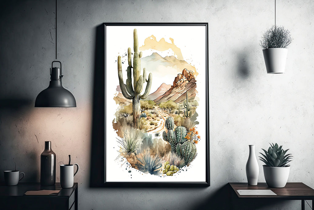 Desert Landscape Print Colorful Watercolor Wall Art Southwest Gift Saguaro Cactus Beautiful Nature Home Decor