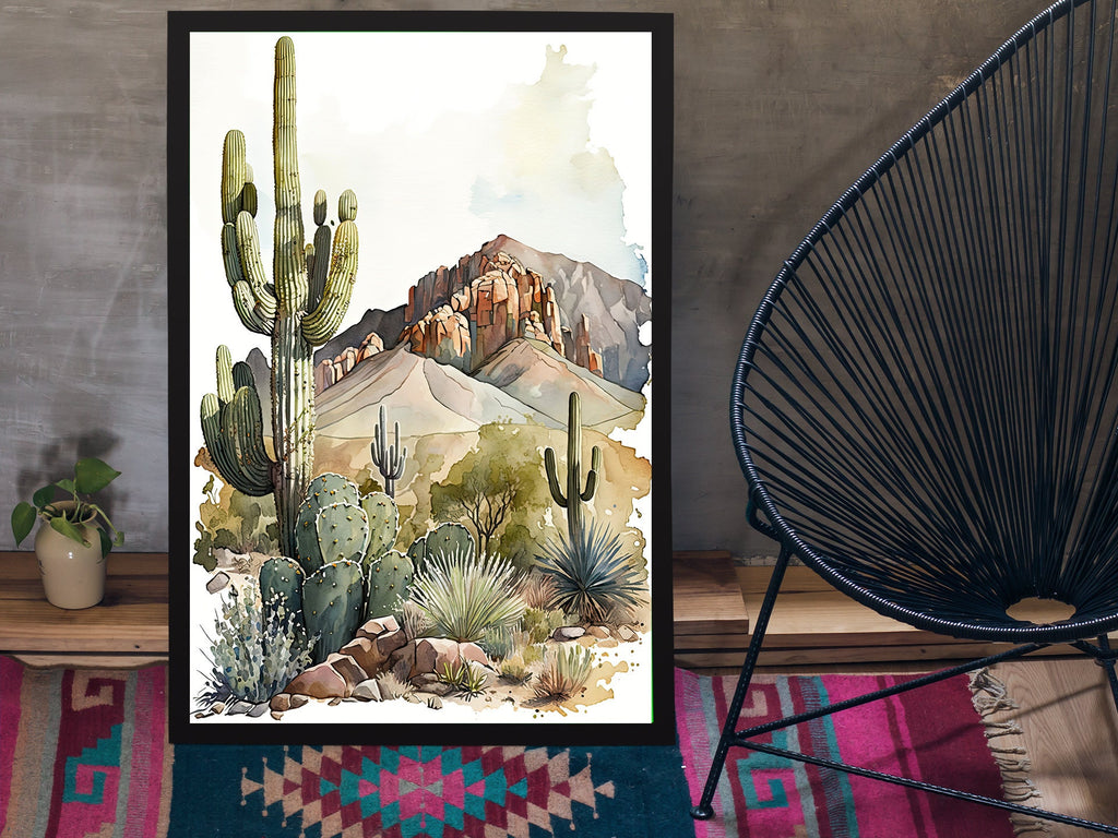 Desert Landscape Print Colorful Watercolor Wall Art Southwest Gift Saguaro Cactus Beautiful Nature Home Decor