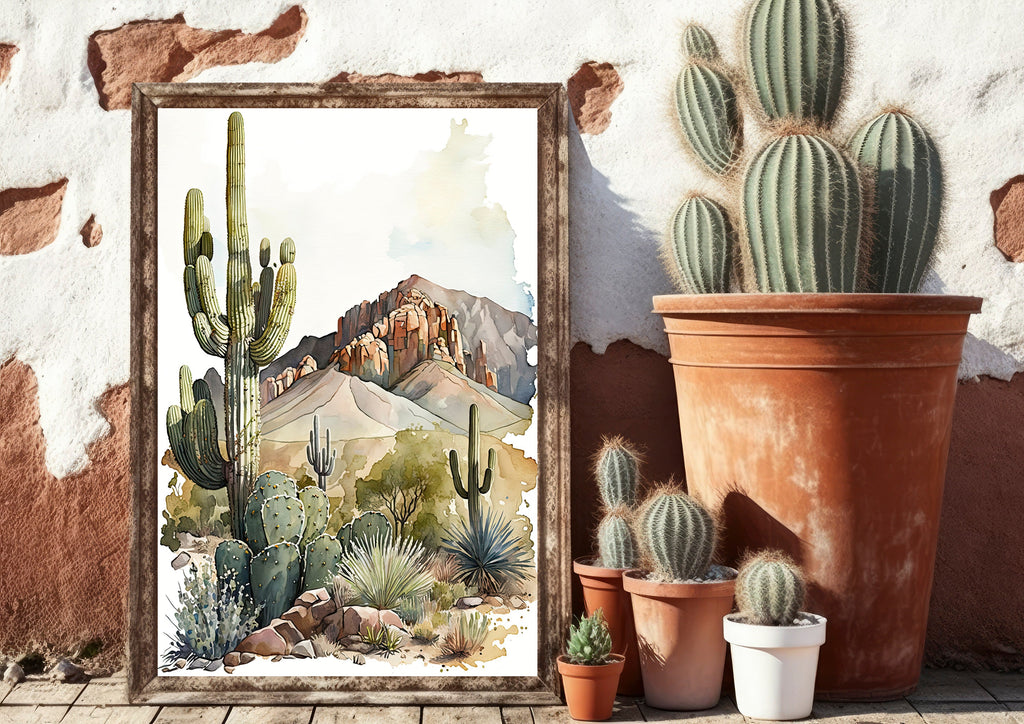 Desert Landscape Print Colorful Watercolor Wall Art Southwest Gift Saguaro Cactus Beautiful Nature Home Decor