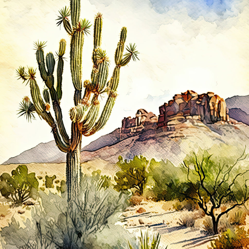 Desert Landscape Print Colorful Watercolor Wall Art Southwest Gift Saguaro Cactus Beautiful Nature Home Decor