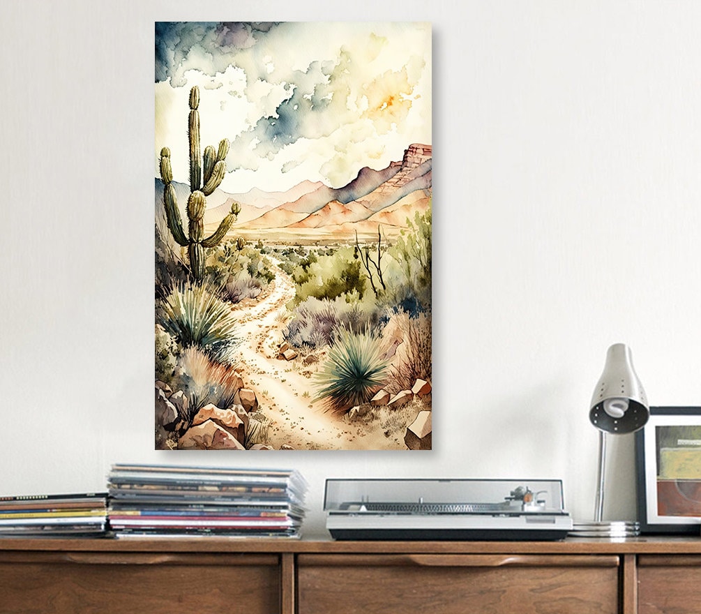 Desert Landscape Print Colorful Watercolor Wall Art Southwest Gift Saguaro Cactus Beautiful Nature Home Decor