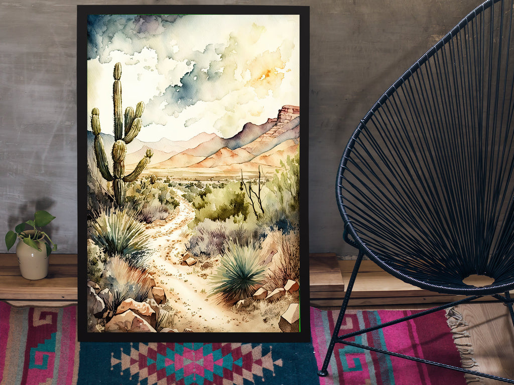 Desert Landscape Print Colorful Watercolor Wall Art Southwest Gift Saguaro Cactus Beautiful Nature Home Decor