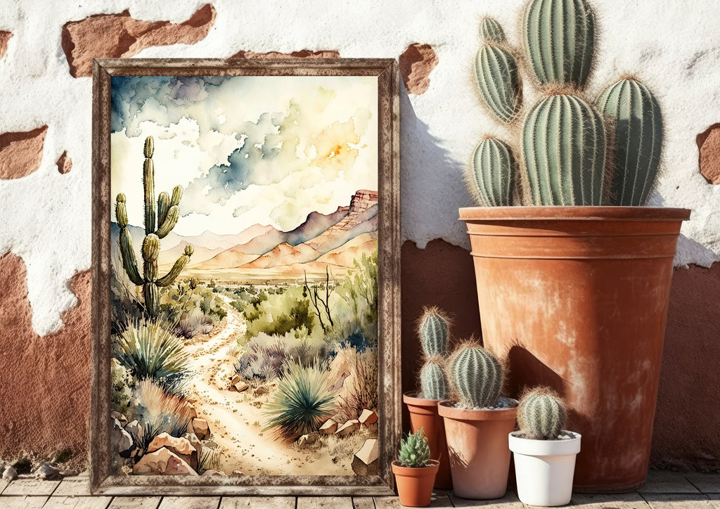 Desert Landscape Print Colorful Watercolor Wall Art Southwest Gift Saguaro Cactus Beautiful Nature Home Decor