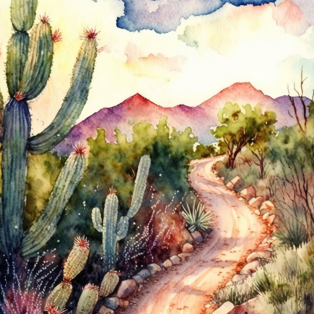 Desert Landscape Print Colorful Watercolor Wall Art Southwest Gift Saguaro Cactus Beautiful Nature Home Decor