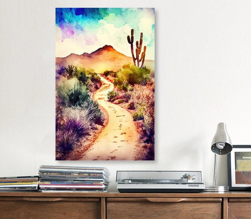 Desert Sunset Print Colorful Watercolor Wall Art Southwest Landscape Gift Saguaro Cactus Beautiful Nature Home Decor