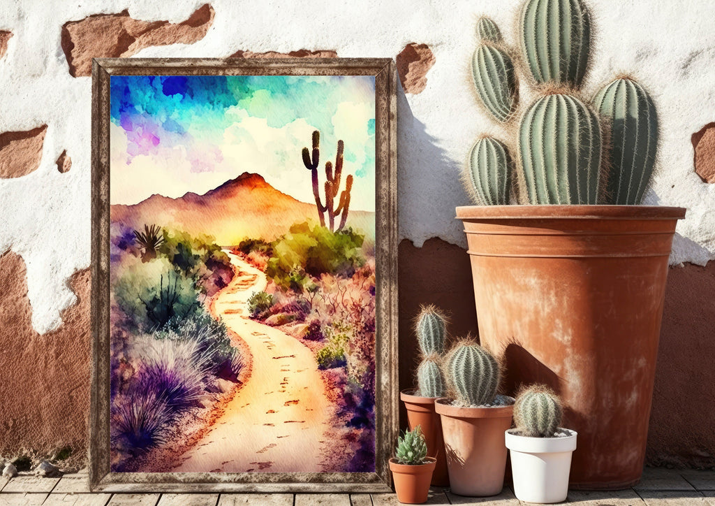 Desert Sunset Print Colorful Watercolor Wall Art Southwest Landscape Gift Saguaro Cactus Beautiful Nature Home Decor