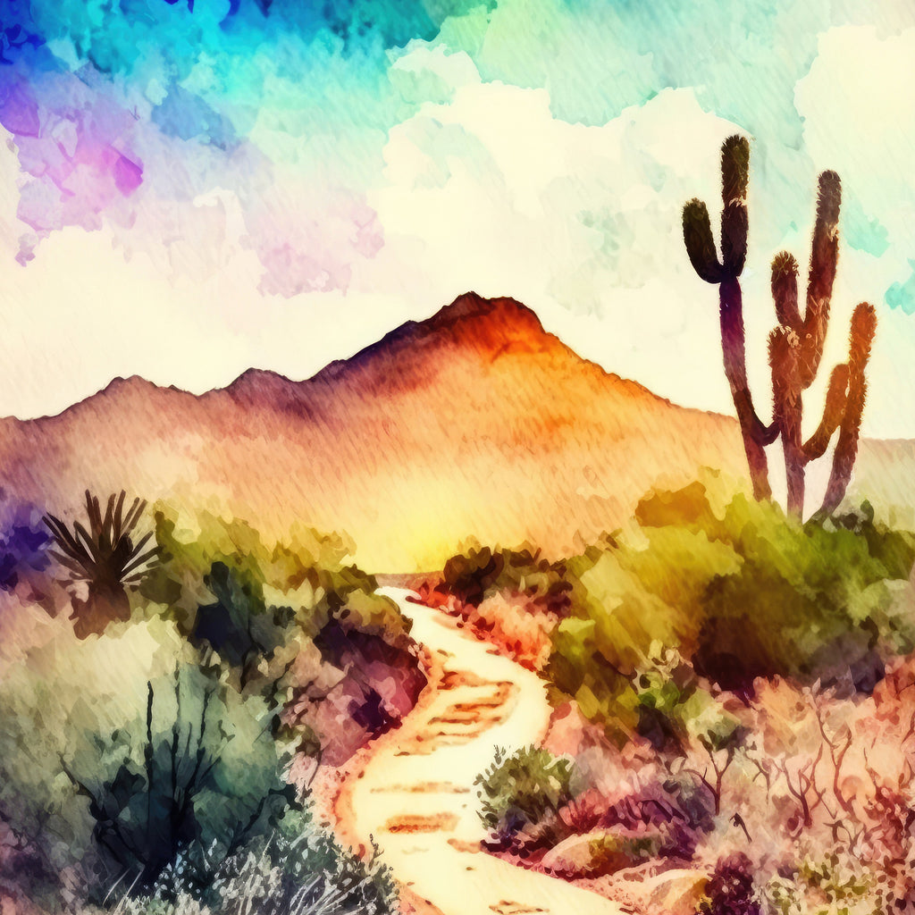 Desert Sunset Print Colorful Watercolor Wall Art Southwest Landscape Gift Saguaro Cactus Beautiful Nature Home Decor