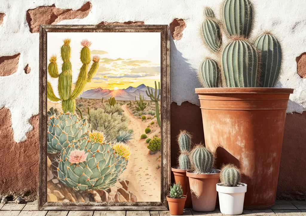 Desert Sunset Print Colorful Watercolor Wall Art Southwest Landscape Gift Saguaro Cactus Beautiful Nature Home Decor