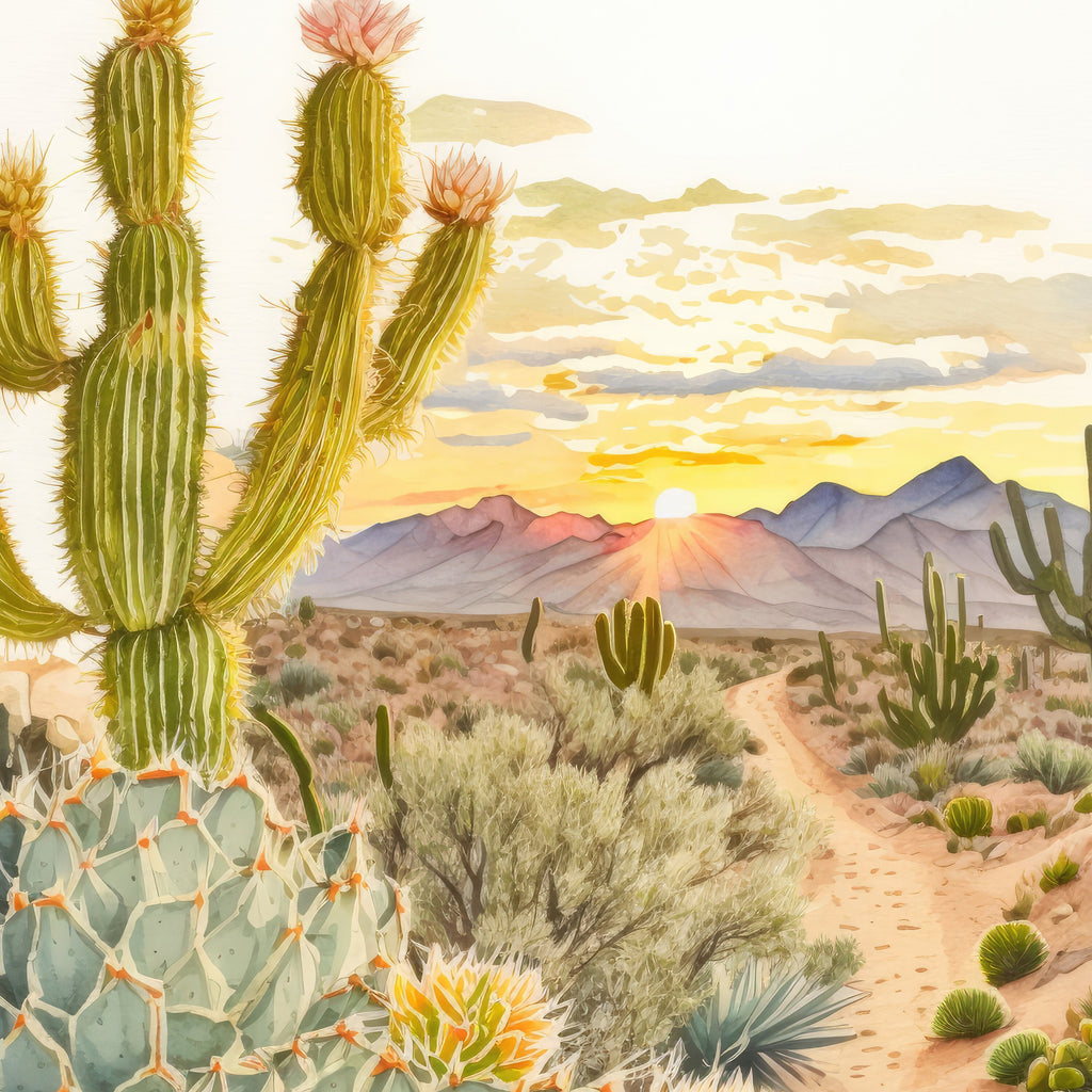 Desert Sunset Print Colorful Watercolor Wall Art Southwest Landscape Gift Saguaro Cactus Beautiful Nature Home Decor