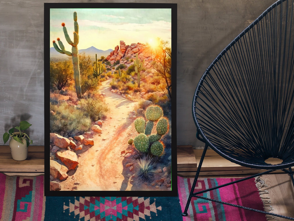 Desert Sunset Print Colorful Watercolor Wall Art Southwest Landscape Gift Saguaro Cactus Beautiful Nature Home Decor