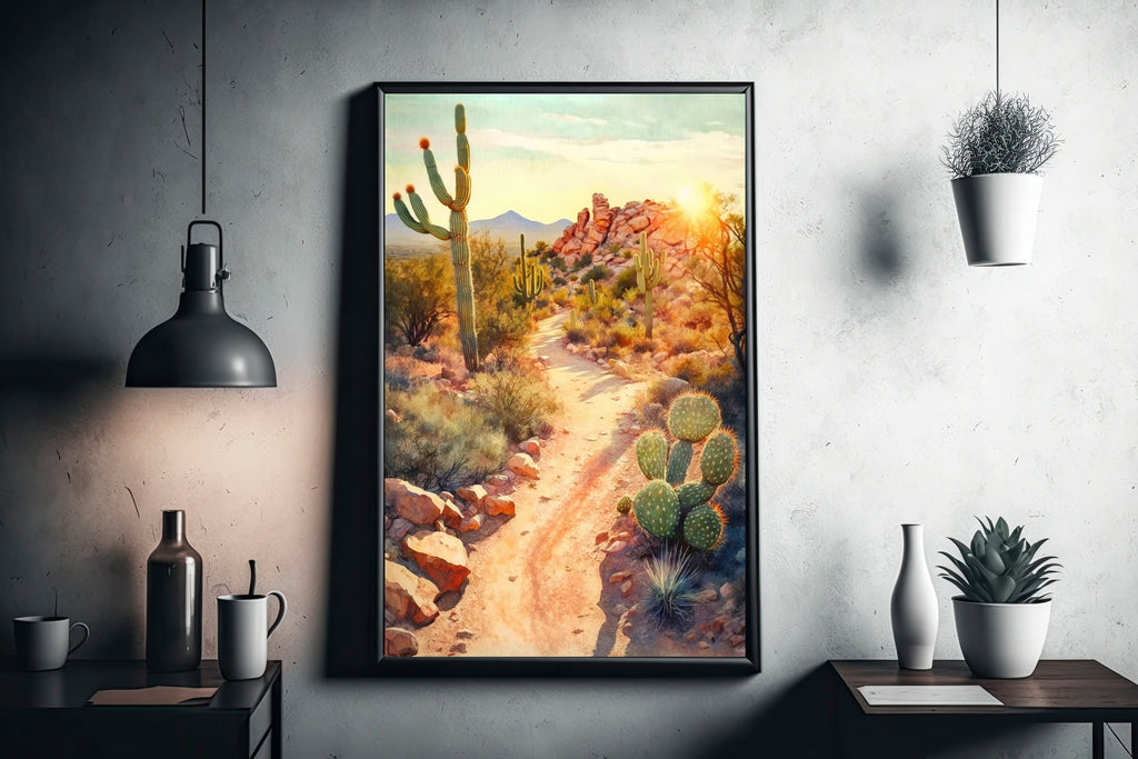 Desert Sunset Print Colorful Watercolor Wall Art Southwest Landscape Gift Saguaro Cactus Beautiful Nature Home Decor