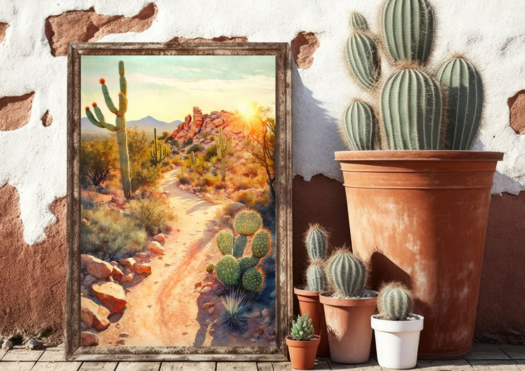 Desert Sunset Print Colorful Watercolor Wall Art Southwest Landscape Gift Saguaro Cactus Beautiful Nature Home Decor