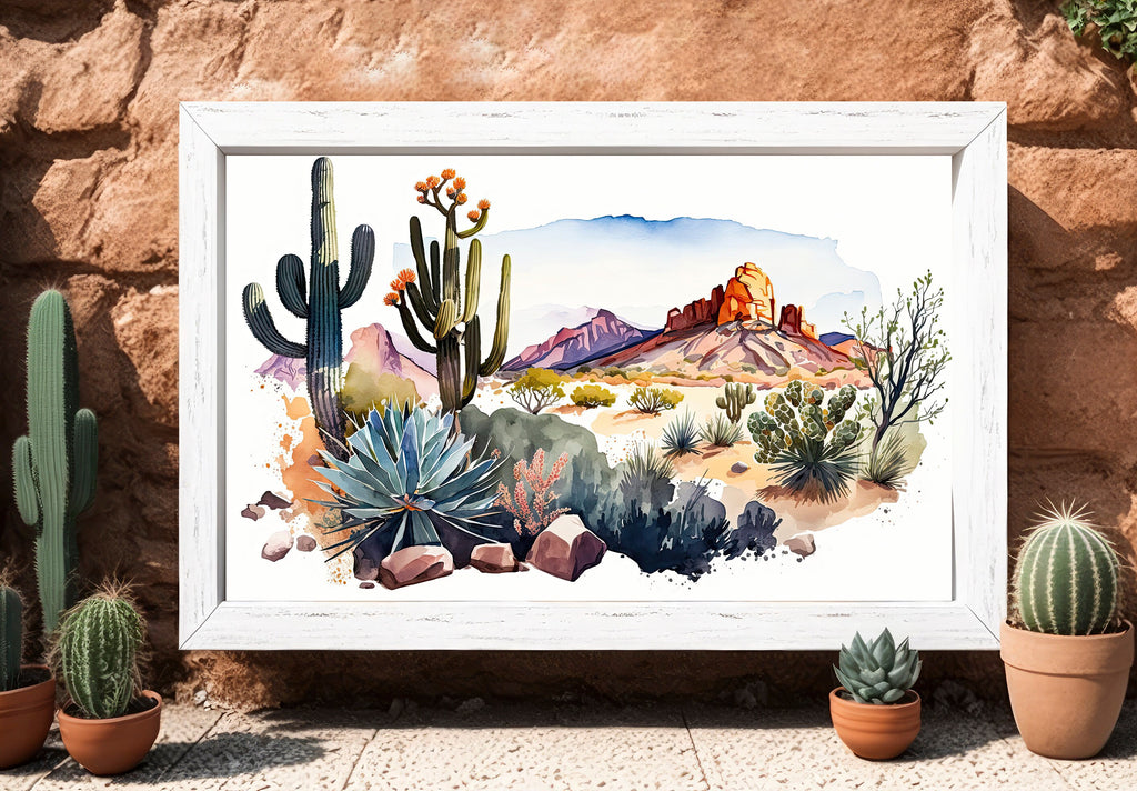 Desert Landscape Print Colorful Watercolor Wall Art Southwest Gift Saguaro Cactus Beautiful Nature Home Decor