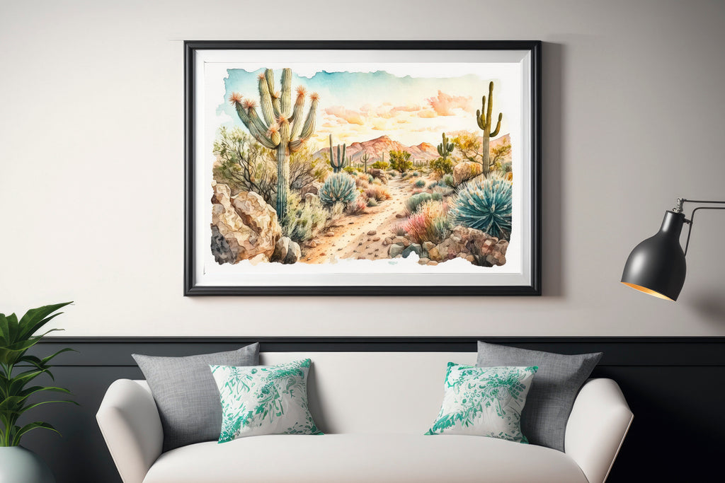 Desert Sunset Print Colorful Watercolor Wall Art Southwest Landscape Gift Saguaro Cactus Beautiful Nature Home Decor