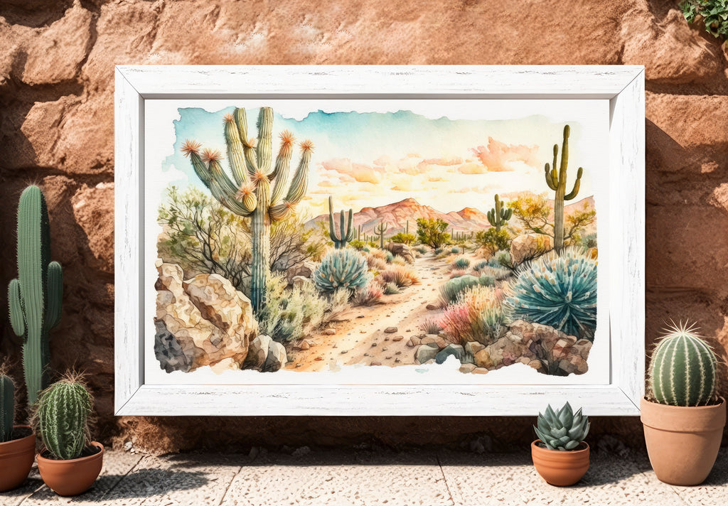 Desert Sunset Print Colorful Watercolor Wall Art Southwest Landscape Gift Saguaro Cactus Beautiful Nature Home Decor