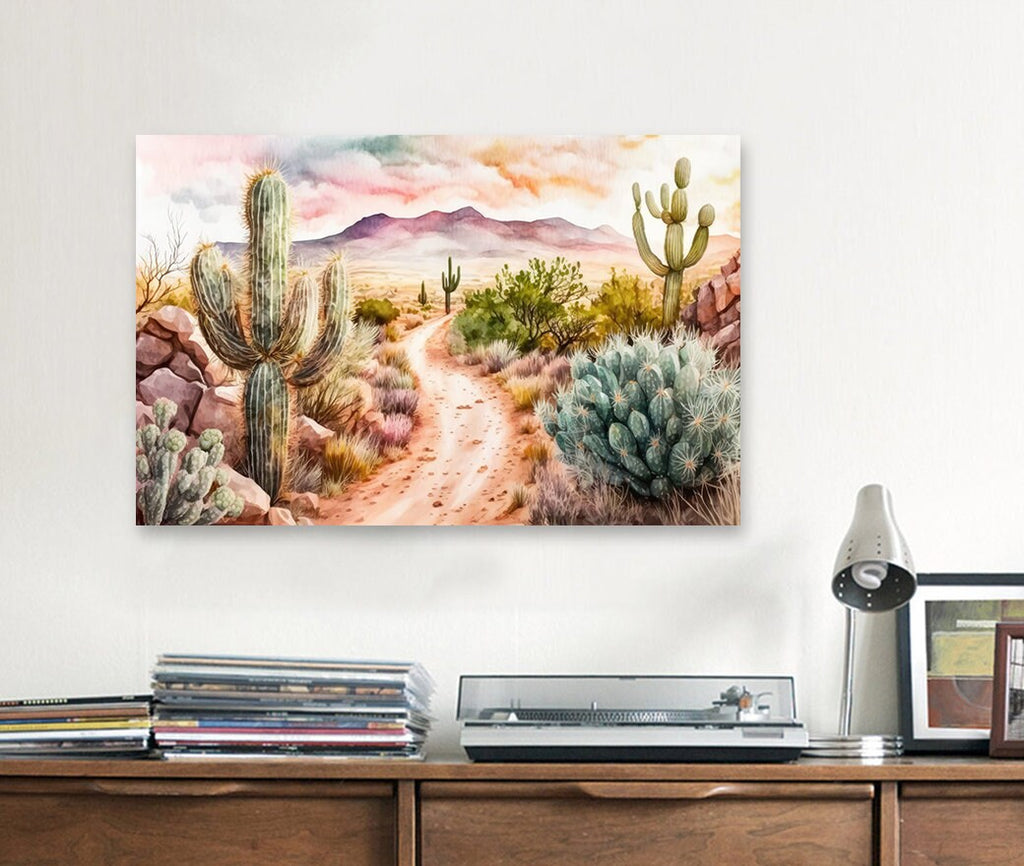 Desert Sunset Print Colorful Watercolor Wall Art Southwest Landscape Gift Saguaro Cactus Beautiful Nature Home Decor