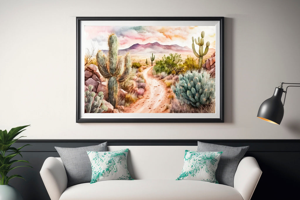 Desert Sunset Print Colorful Watercolor Wall Art Southwest Landscape Gift Saguaro Cactus Beautiful Nature Home Decor