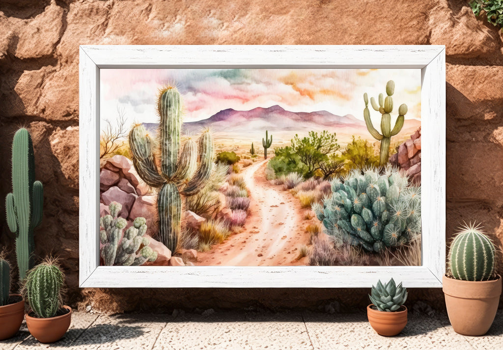 Desert Sunset Print Colorful Watercolor Wall Art Southwest Landscape Gift Saguaro Cactus Beautiful Nature Home Decor