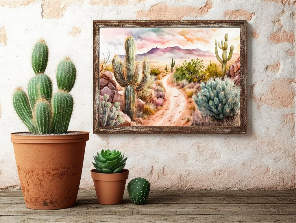 Desert Sunset Print Colorful Watercolor Wall Art Southwest Landscape Gift Saguaro Cactus Beautiful Nature Home Decor