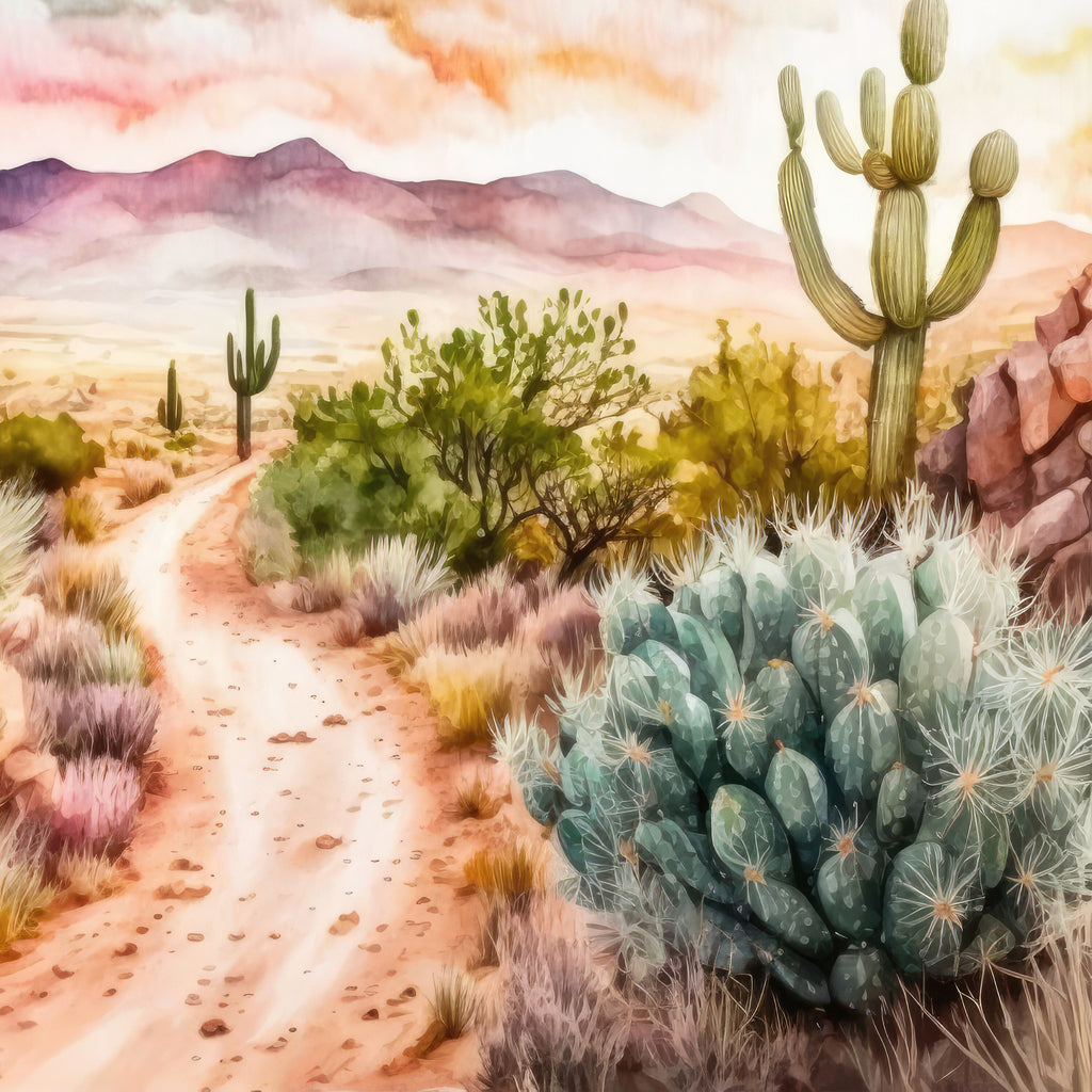 Desert Sunset Print Colorful Watercolor Wall Art Southwest Landscape Gift Saguaro Cactus Beautiful Nature Home Decor