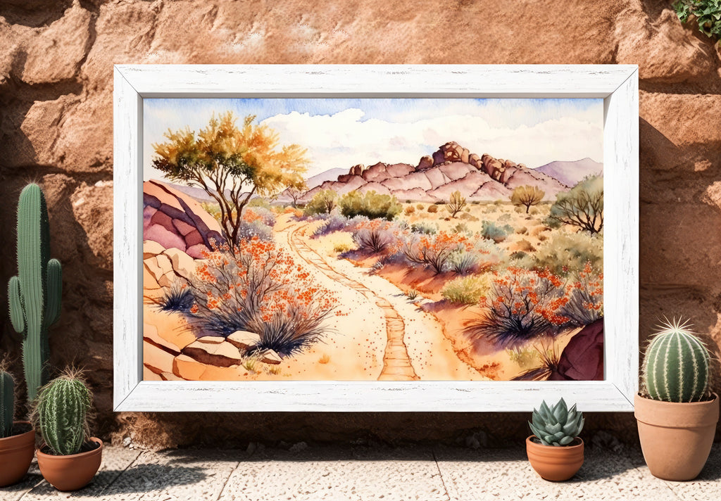 Desert Sunset Print Colorful Watercolor Wall Art Southwest Landscape Gift Saguaro Cactus Beautiful Nature Home Decor