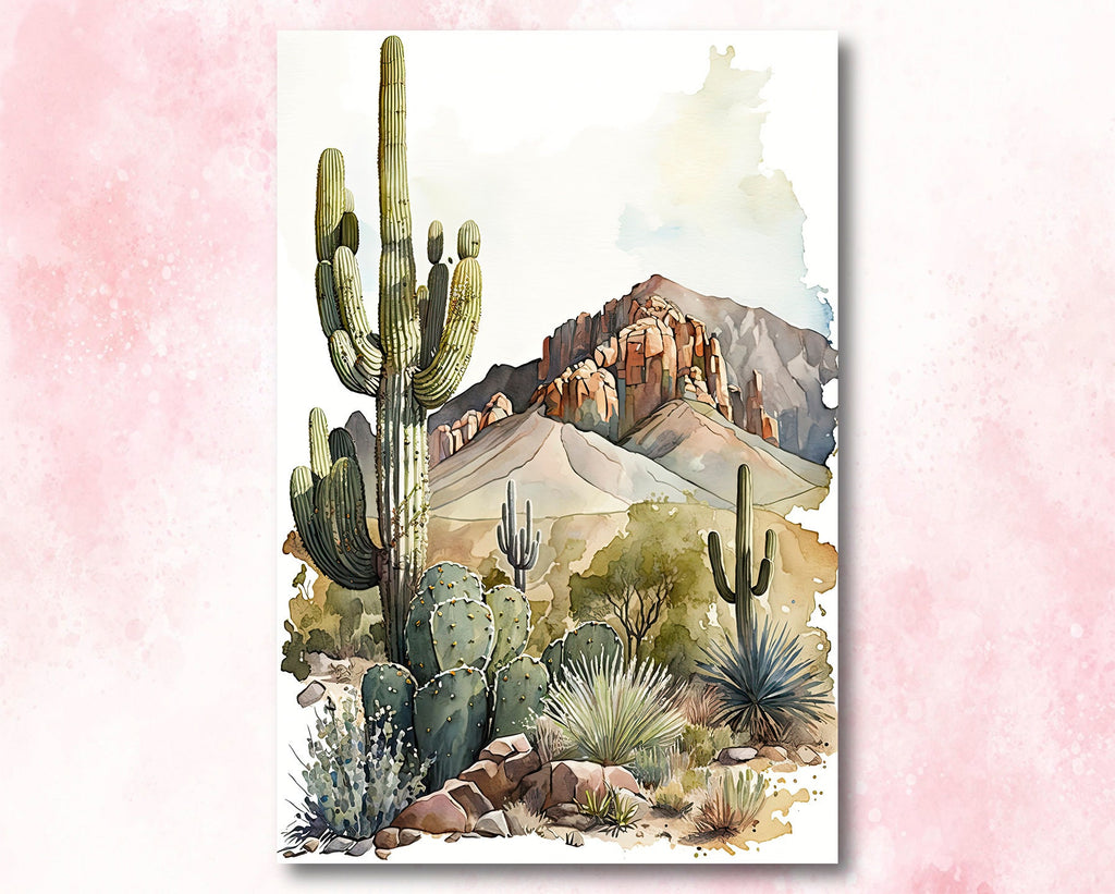 Desert Landscape Print Colorful Watercolor Wall Art Southwest Gift Saguaro Cactus Beautiful Nature Home Decor