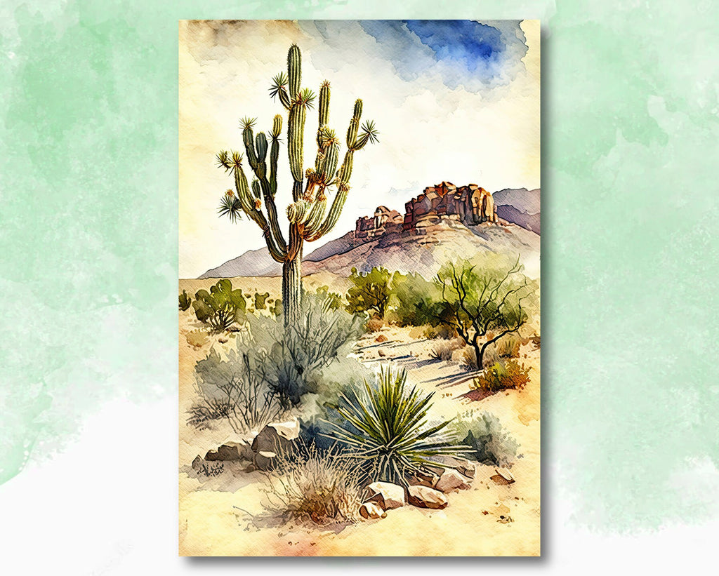 Desert Landscape Print Colorful Watercolor Wall Art Southwest Gift Saguaro Cactus Beautiful Nature Home Decor