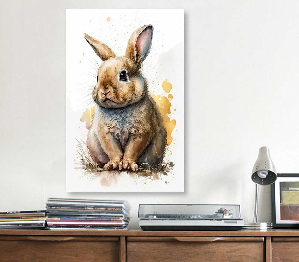 Baby Bunny Rabbit Watercolor Print Easter Pet Wall Art Cute Spring Gift Animal Home Decor