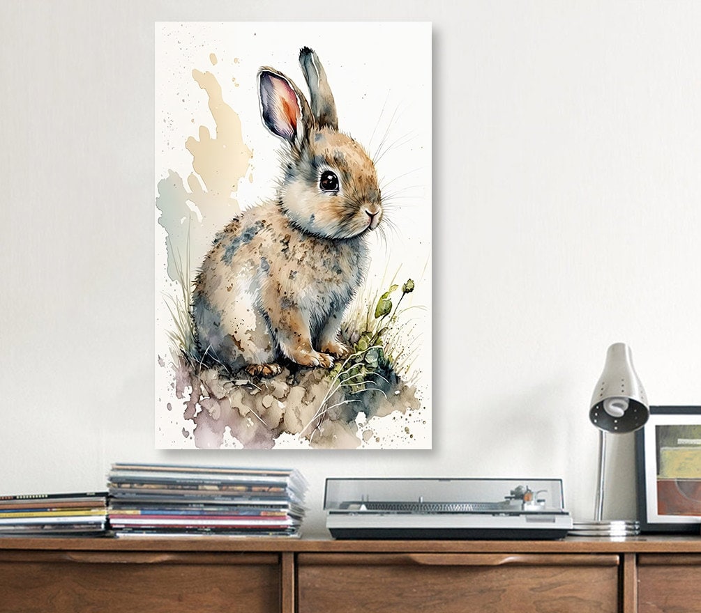 Baby Bunny Rabbit Watercolor Print Easter Pet Wall Art Cute Spring Gift Animal Home Decor