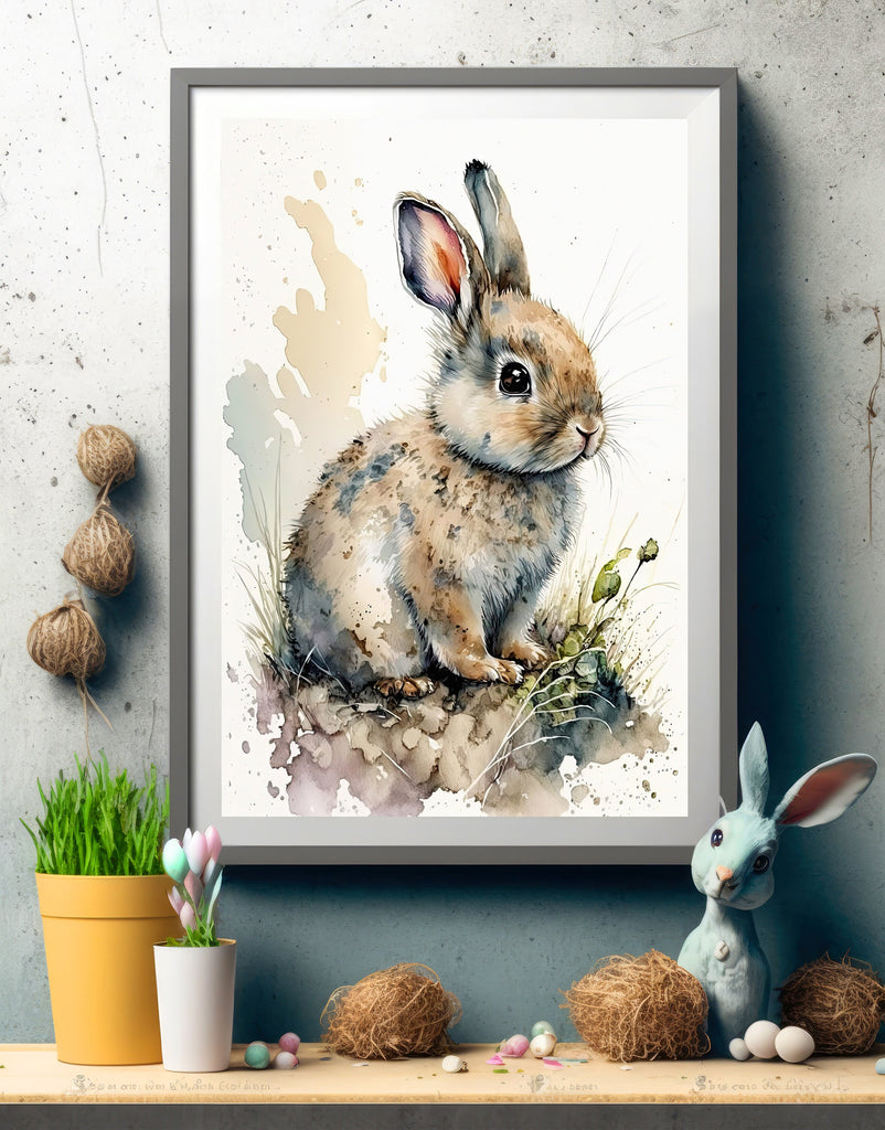 Baby Bunny Rabbit Watercolor Print Easter Pet Wall Art Cute Spring Gift Animal Home Decor