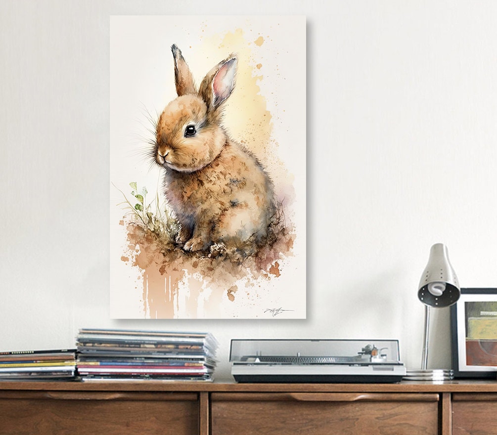 Baby Bunny Rabbit Watercolor Print Easter Pet Wall Art Cute Spring Gift Animal Home Decor