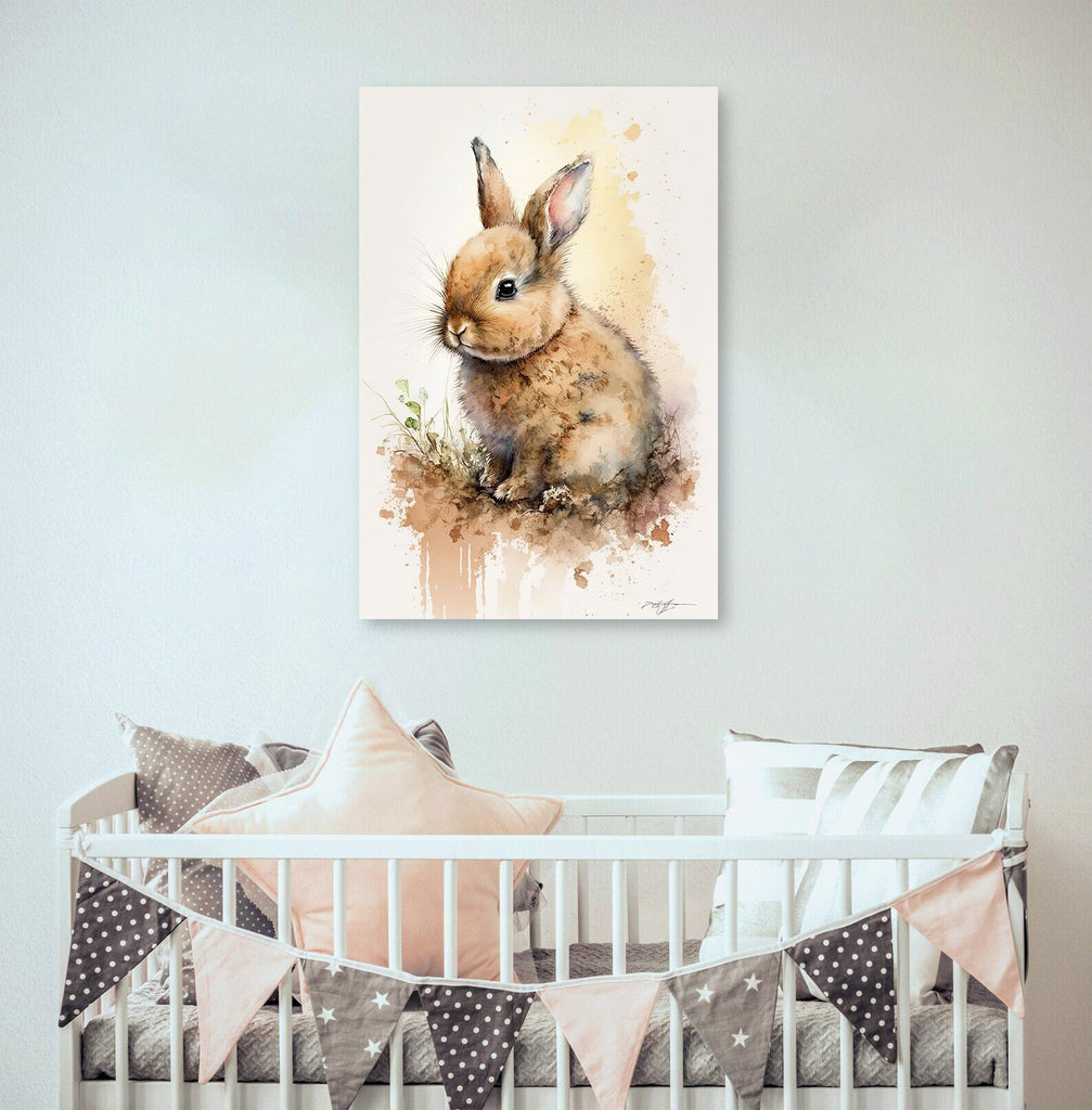 Baby Bunny Rabbit Watercolor Print Easter Pet Wall Art Cute Spring Gift Animal Home Decor