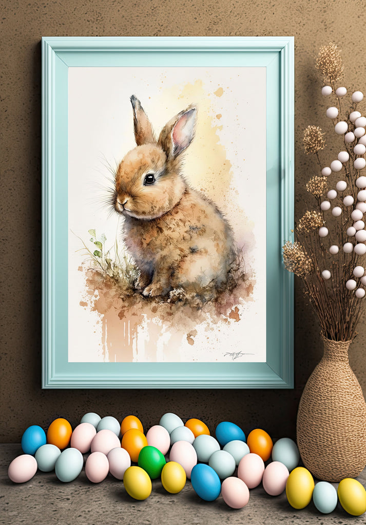 Baby Bunny Rabbit Watercolor Print Easter Pet Wall Art Cute Spring Gift Animal Home Decor