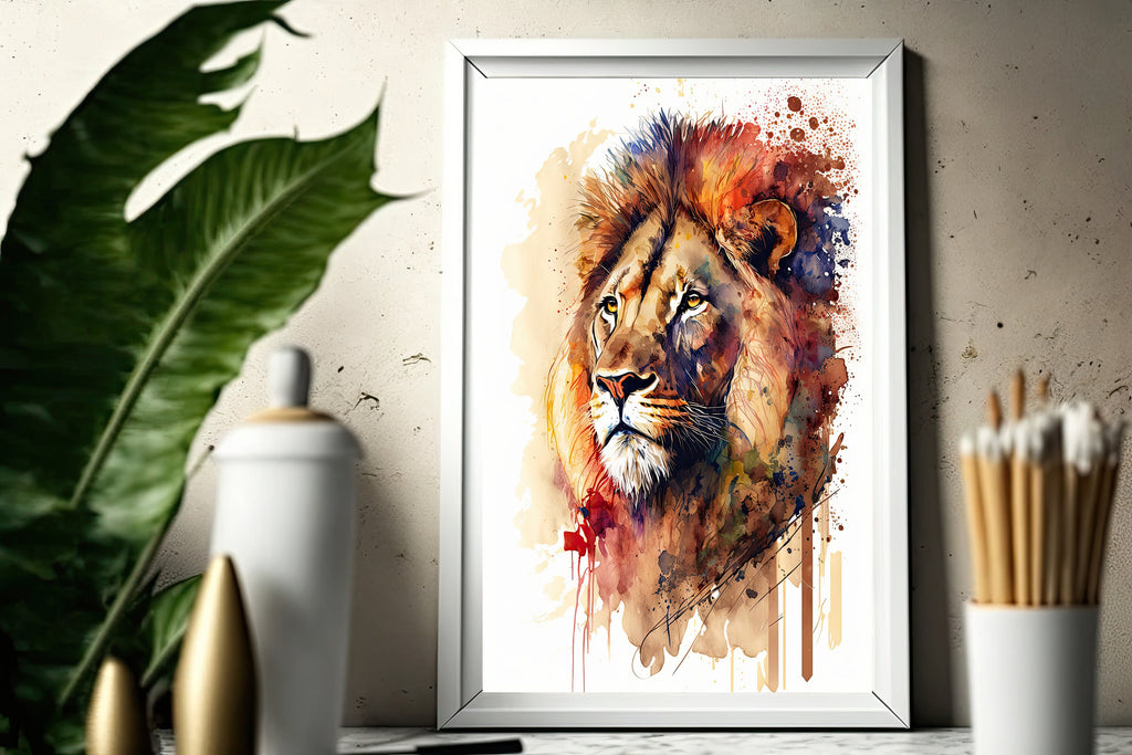 Lion Watercolor Print African Nature Wall Art Wildlife Gift Animal Home Decor