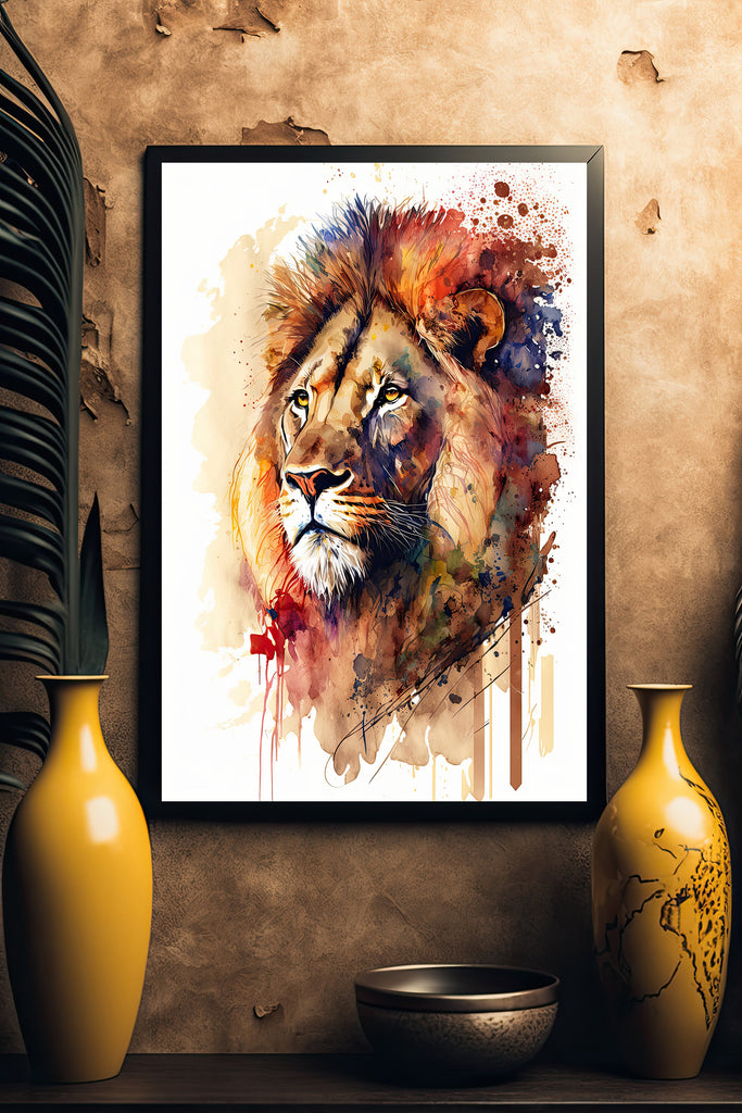 Lion Watercolor Print African Nature Wall Art Wildlife Gift Animal Home Decor