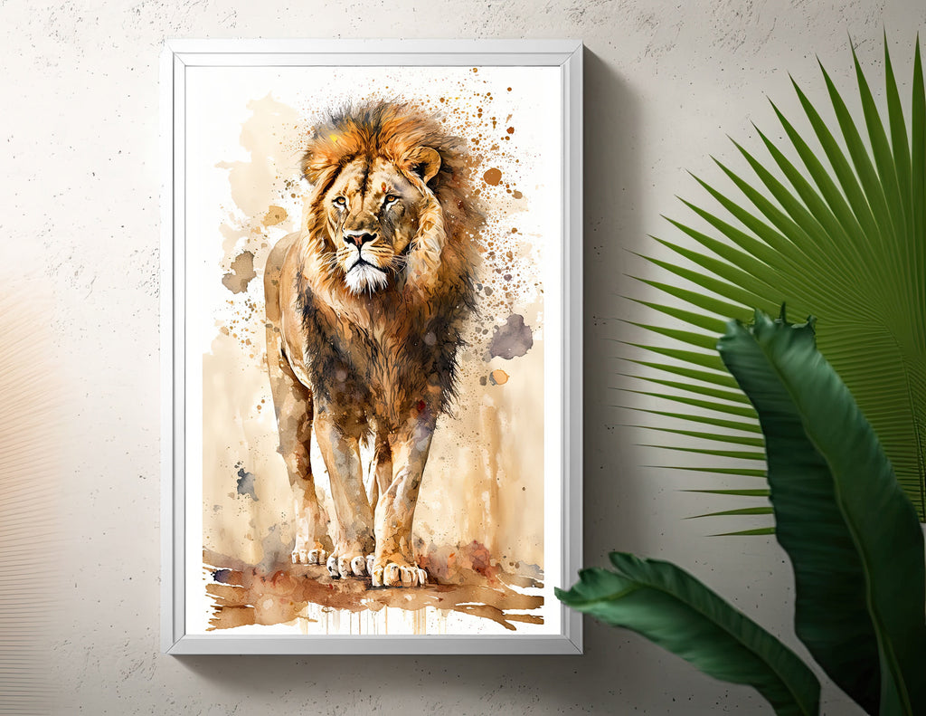 Lion Watercolor Print African Nature Wall Art Wildlife Gift Animal Home Decor