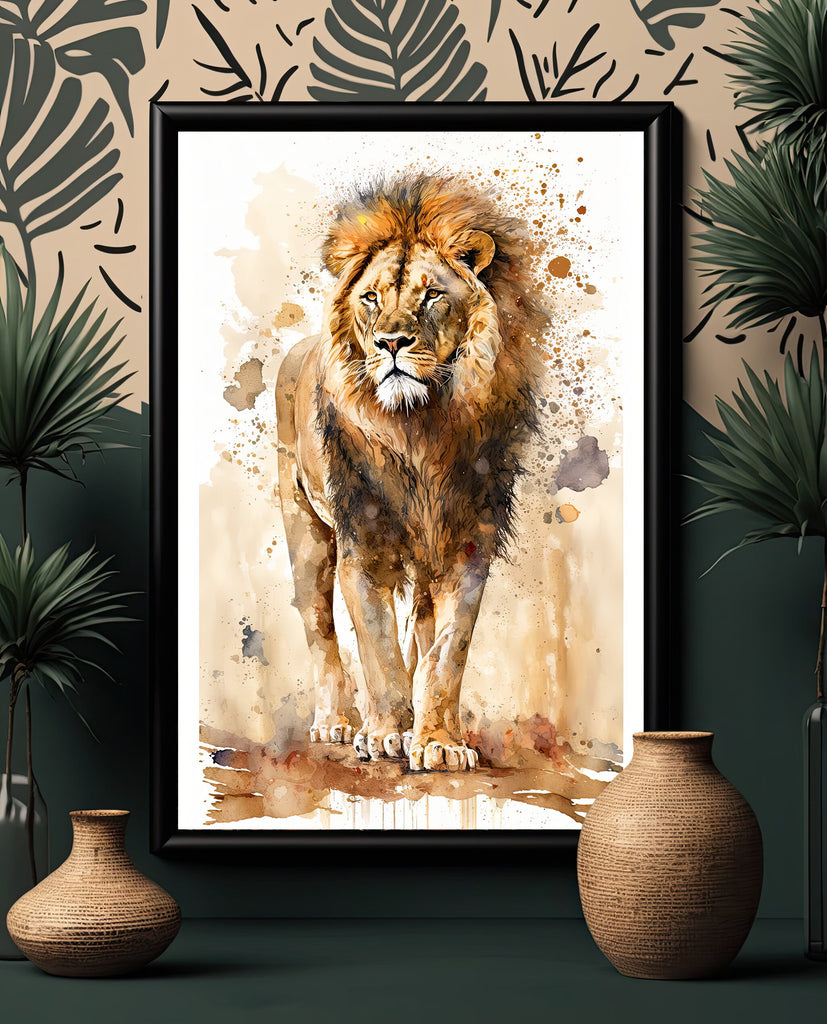 Lion Watercolor Print African Nature Wall Art Wildlife Gift Animal Home Decor