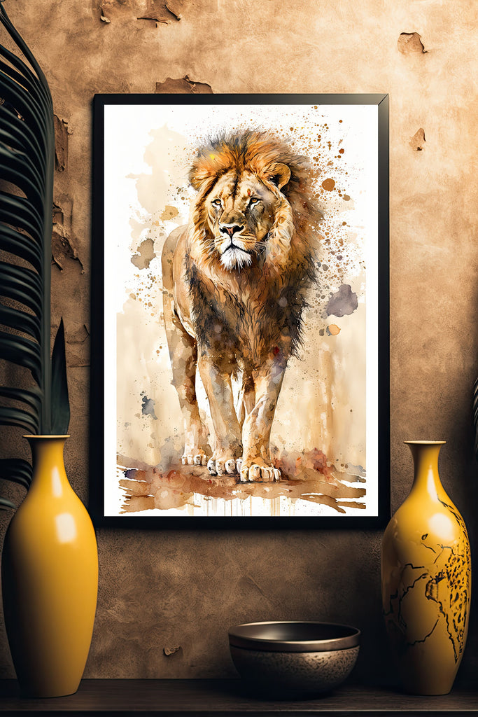 Lion Watercolor Print African Nature Wall Art Wildlife Gift Animal Home Decor