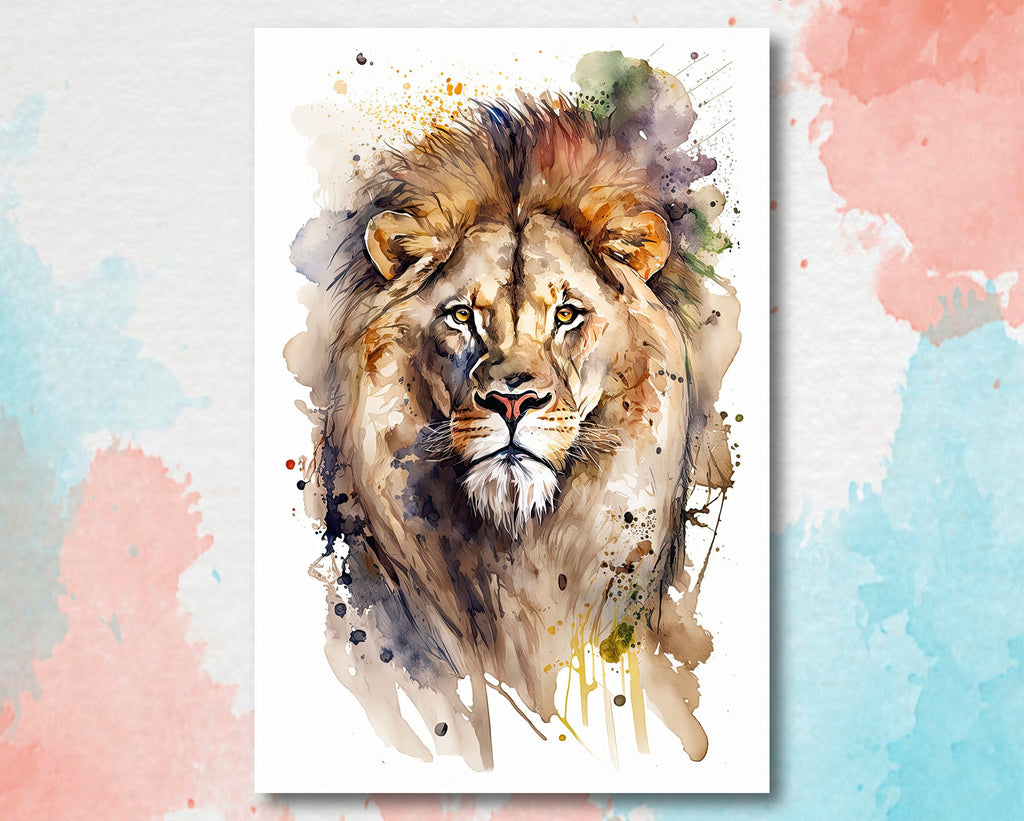 Lion Watercolor Print African Nature Wall Art Wildlife Gift Animal Home Decor