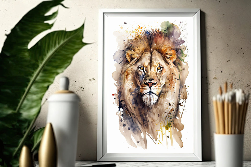 Lion Watercolor Print African Nature Wall Art Wildlife Gift Animal Home Decor